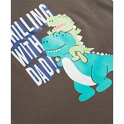Babyhug Cotton Knit Half Sleeves T-Shirt & Pyjama Night Suit with Dino Print - Charcoal Grey