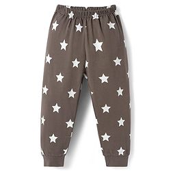 Babyhug Cotton Knit Half Sleeves T-Shirt & Pyjama Night Suit with Dino Print - Charcoal Grey