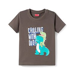 Babyhug Cotton Knit Half Sleeves T-Shirt & Pyjama Night Suit with Dino Print - Charcoal Grey