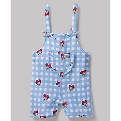 Babyhug Disney Half Sleeves Frill Detailing Dungaree Set With Minnie Mouse Graphic  - Light Blue