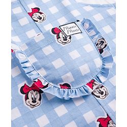 Babyhug Disney Half Sleeves Frill Detailing Dungaree Set With Minnie Mouse Graphic  - Light Blue