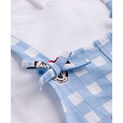 Babyhug Disney Half Sleeves Frill Detailing Dungaree Set With Minnie Mouse Graphic  - Light Blue