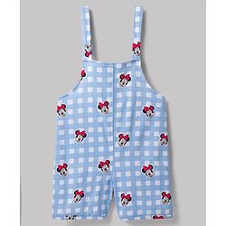 Babyhug Disney Half Sleeves Frill Detailing Dungaree Set With Minnie Mouse Graphic  - Light Blue
