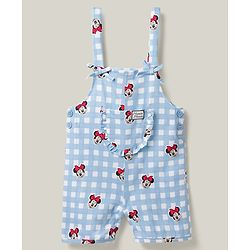 Babyhug Disney Half Sleeves Frill Detailing Dungaree Set With Minnie Mouse Graphic  - Light Blue