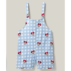 Babyhug Disney Half Sleeves Frill Detailing Dungaree Set With Minnie Mouse Graphic  - Light Blue