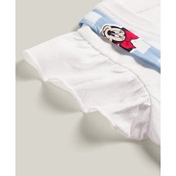 Babyhug Disney Half Sleeves Frill Detailing Dungaree Set With Minnie Mouse Graphic  - Light Blue