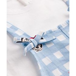 Babyhug Disney Half Sleeves Frill Detailing Dungaree Set With Minnie Mouse Graphic  - Light Blue
