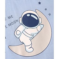 Babyhug Cotton Knit Half Sleeves T-Shirt & Pyjama Night Suit with Astronaut Print - Blue