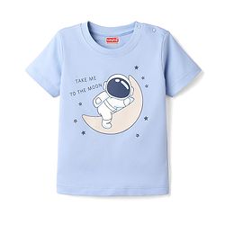 Babyhug Cotton Knit Half Sleeves T-Shirt & Pyjama Night Suit with Astronaut Print - Blue
