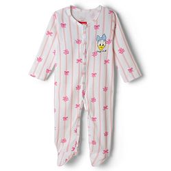 Babyhug Disney Interlock Knit Full Sleeves Footed Sleepsuits with Minnie Mouse & Donald Duck Graphic Pack of 2 - Light Blue