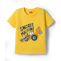 Babyhug Cotton Knit Half Sleeves T-Shirt & Pyjama Night Suit with JCB Print -  Yellow