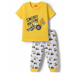Babyhug Cotton Knit Half Sleeves T-Shirt & Pyjama Night Suit with JCB Print -  Yellow
