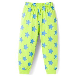 Babyhug Cotton Knit Full Sleeves T-Shirt & Pyjama Co-ord Night Suit with Star Print - Lime Green
