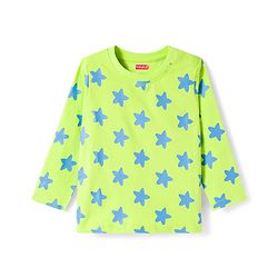 Babyhug Cotton Knit Full Sleeves T-Shirt & Pyjama Co-ord Night Suit with Star Print - Lime Green
