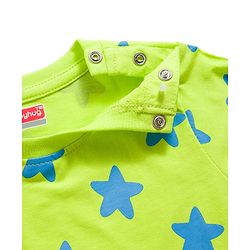 Babyhug Cotton Knit Full Sleeves T-Shirt & Pyjama Co-ord Night Suit with Star Print - Lime Green