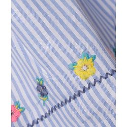 Babyhug Woven Half Frill Sleeves Floral Embroidered & Striped Frock - Light Blue