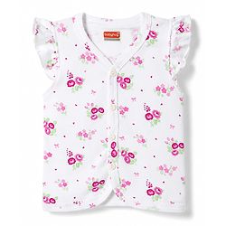 Babyhug 100% Cotton Interlock Woven Sleeveless Jhablas with Hearts & Floral Print Pack Of 3 - Pink White & Green