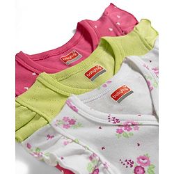 Babyhug 100% Cotton Interlock Woven Sleeveless Jhablas with Hearts & Floral Print Pack Of 3 - Pink White & Green