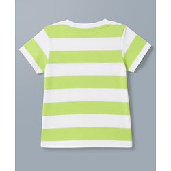 Babyhug 100% Cotton Striped T-Shirt with Half Sleeves and Happy Days Embroidery in Lime Green