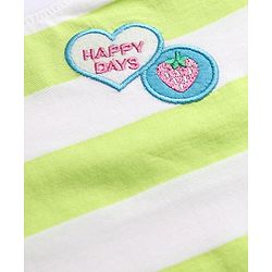 Babyhug 100% Cotton Striped T-Shirt with Half Sleeves and Happy Days Embroidery in Lime Green