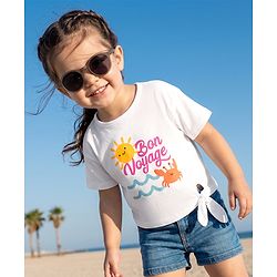 Babyhug 100% Cotton Knit Half Sleeves T-Shirt With Beach Theme - White