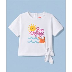 Babyhug 100% Cotton Knit Half Sleeves T-Shirt With Beach Theme - White
