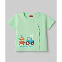 Babyhug 100% Cotton Interlock Knit Half Sleeves Front Open Striped & Car Printed Jhablas Pack of 3 - Orange White & Green