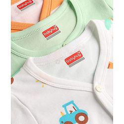 Babyhug 100% Cotton Interlock Knit Half Sleeves Front Open Striped & Car Printed Jhablas Pack of 3 - Orange White & Green