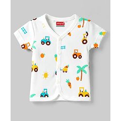 Babyhug 100% Cotton Interlock Knit Half Sleeves Front Open Striped & Car Printed Jhablas Pack of 3 - Orange White & Green