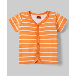 Babyhug 100% Cotton Interlock Knit Half Sleeves Front Open Striped & Car Printed Jhablas Pack of 3 - Orange White & Green