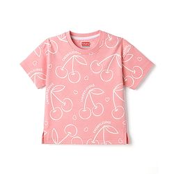 Babyhug 100% Cotton Knit Half Sleeves Cherry Printed T-Shirt - Pink