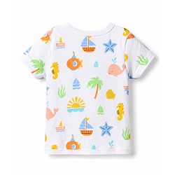 Babyhug 100% Cotton Interlock Knit Half Sleeves Striped Jhablas with Tropical Print Pack Of 3 - White & Yellow