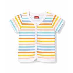Babyhug 100% Cotton Interlock Knit Half Sleeves Striped Jhablas with Tropical Print Pack Of 3 - White & Yellow
