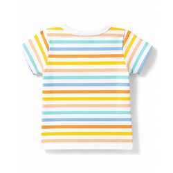 Babyhug 100% Cotton Interlock Knit Half Sleeves Striped Jhablas with Tropical Print Pack Of 3 - White & Yellow