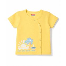 Babyhug 100% Cotton Interlock Knit Half Sleeves Striped Jhablas with Tropical Print Pack Of 3 - White & Yellow