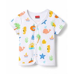 Babyhug 100% Cotton Interlock Knit Half Sleeves Striped Jhablas with Tropical Print Pack Of 3 - White & Yellow