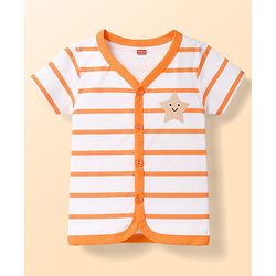 Babyhug 100% Cotton Interlock Knit Half Sleeves Front Open Striped Jhablas with Star Print Pack of 3 -White & Purple
