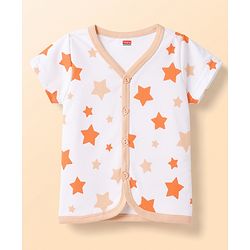 Babyhug 100% Cotton Interlock Knit Half Sleeves Front Open Striped Jhablas with Star Print Pack of 3 -White & Purple
