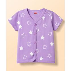 Babyhug 100% Cotton Interlock Knit Half Sleeves Front Open Striped Jhablas with Star Print Pack of 3 -White & Purple