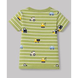 Babyhug 100% Cotton Interlock Knit Half Sleeves Front Open Striped Jhablas With Vehicle Print Pack of 3 - Light Green, Navy Blue & White