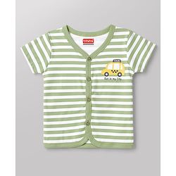 Babyhug 100% Cotton Interlock Knit Half Sleeves Striped Jhablas with Vehicle & Star Print Pack Of 3 - White Green & Yellow
