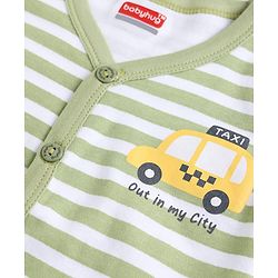 Babyhug 100% Cotton Interlock Knit Half Sleeves Striped Jhablas with Vehicle & Star Print Pack Of 3 - White Green & Yellow