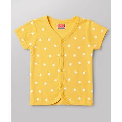 Babyhug 100% Cotton Interlock Knit Half Sleeves Striped Jhablas with Vehicle & Star Print Pack Of 3 - White Green & Yellow