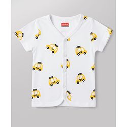 Babyhug 100% Cotton Interlock Knit Half Sleeves Striped Jhablas with Vehicle & Star Print Pack Of 3 - White Green & Yellow