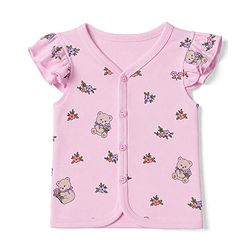 Babyhug 100% Cotton Interlock Knit Half Sleeves Front Open Jhablas With Teddy Bear & Bow Print Pack of 3 - Pink, Dark Pink & Purple