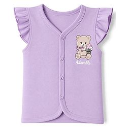 Babyhug 100% Cotton Interlock Knit Half Sleeves Front Open Jhablas With Teddy Bear & Bow Print Pack of 3 - Pink, Dark Pink & Purple