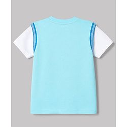 Babyhug 100% Cotton Knit Half Sleeves Text Printed & Sports Theme Embroidered T-Shirt - Light Blue