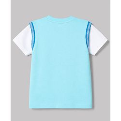 Babyhug 100% Cotton Knit Half Sleeves Text Printed & Sports Theme Embroidered T-Shirt - Light Blue