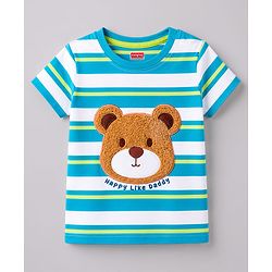 Babyhug Cotton Knit T-Shirts Half Sleeves Striped with Embroidery Detailing Multi Color 6-9 Months
