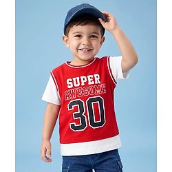 Babyhug 100% Cotton Knit Half Sleeves Text Printed T-Shirt - Red